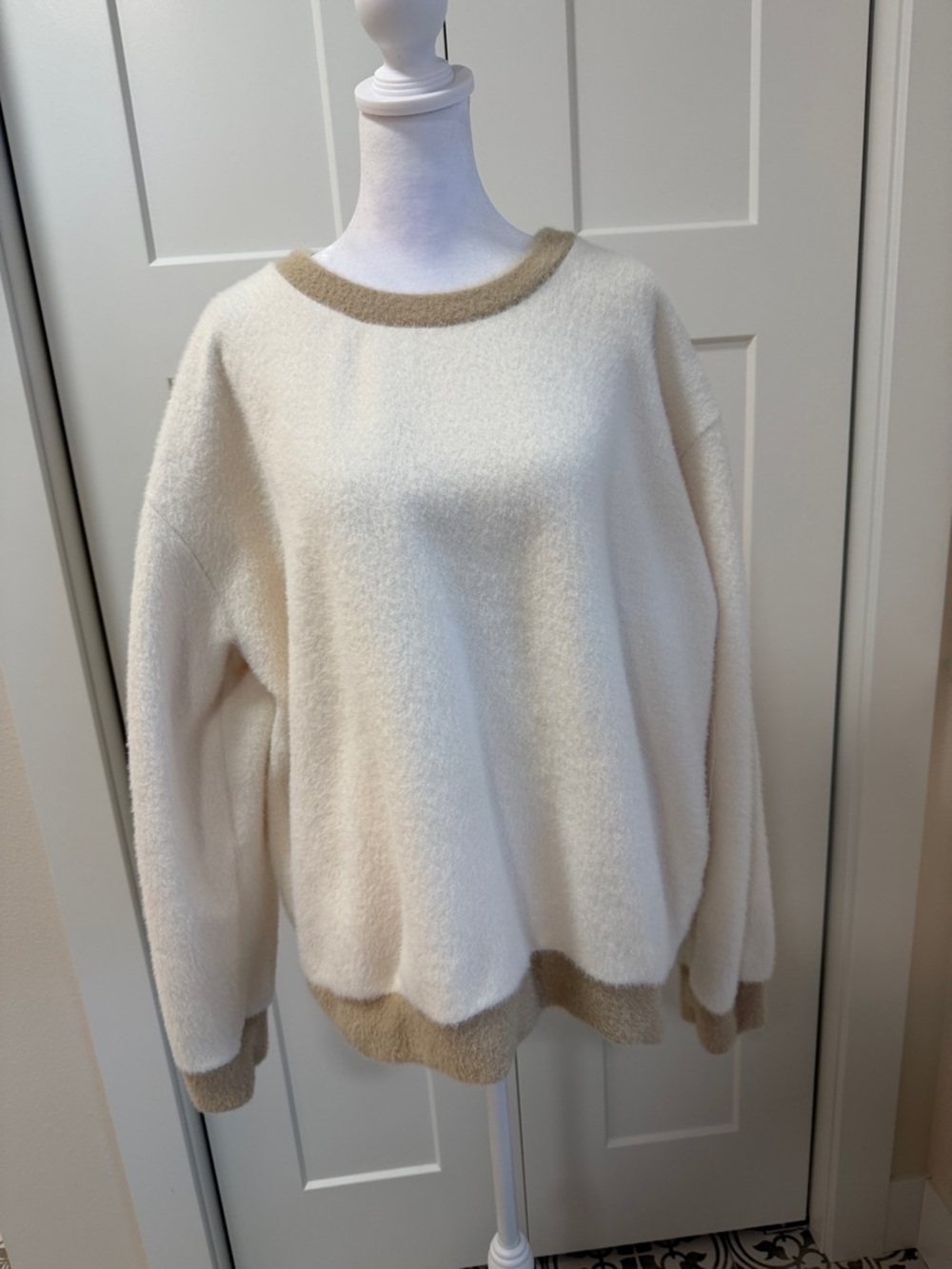 Cozy Cream Contrast-Trim Sweater